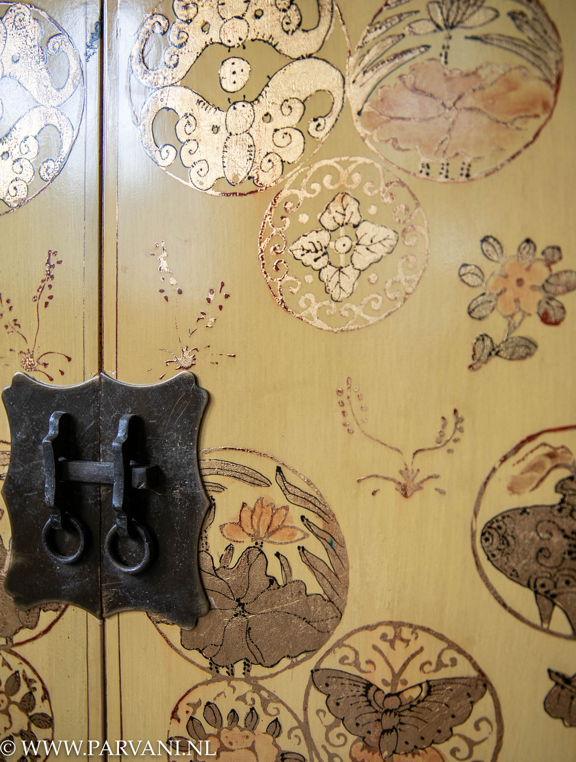 chinese lacquer cabinet handpainted butterflies and flowers