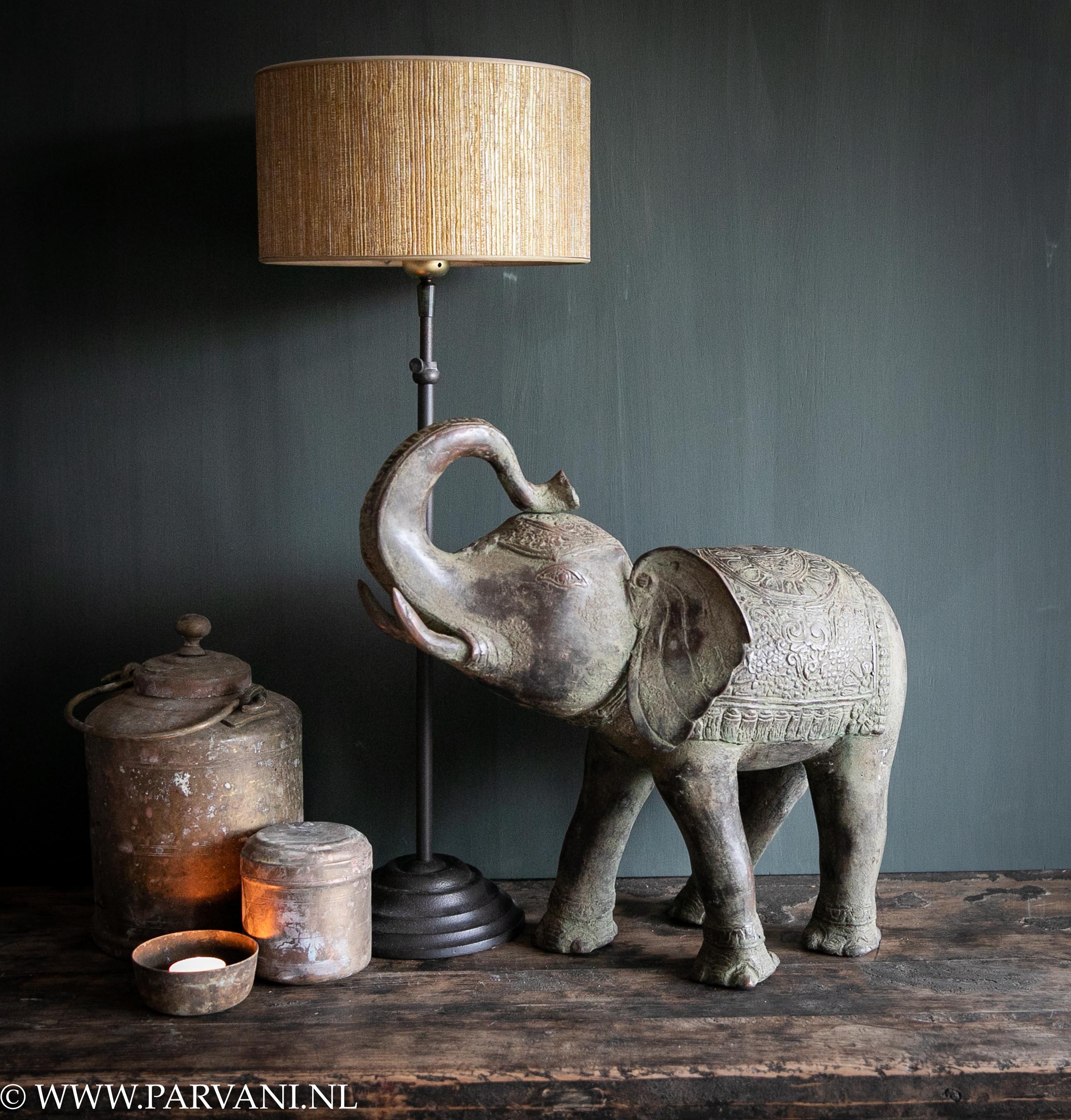 Bronzen olifant beeld groot schemerlamp Frezoli brass decoraties