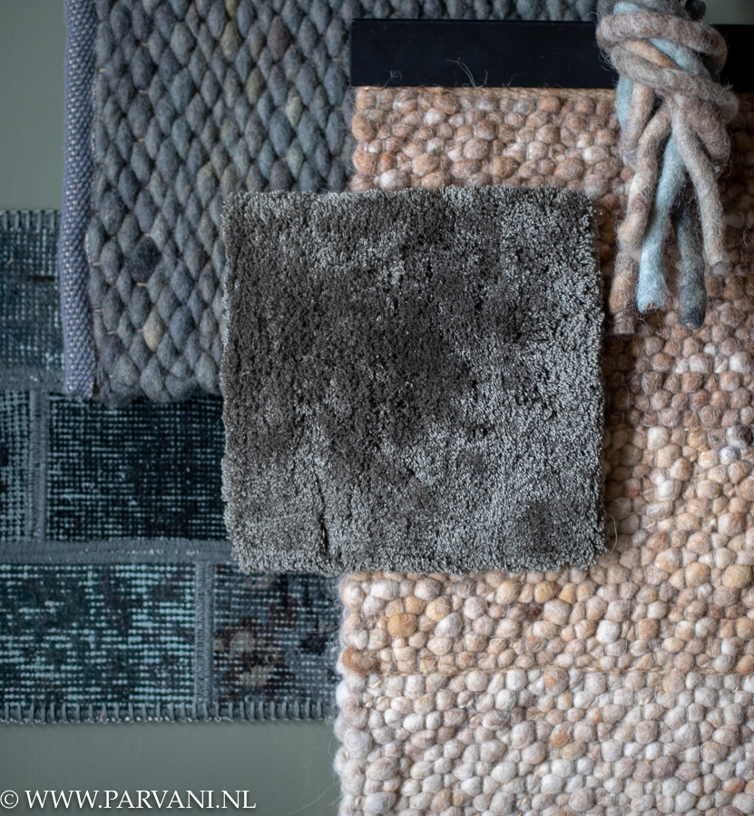 groen naturel oudroze vloerkleden tapijtstalen wol geknoopt